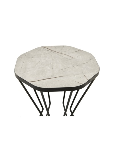 Geometrik Model Sehpa Mermer Desenli Gri Siyah 37x37x59 Cm Atlantik Çam