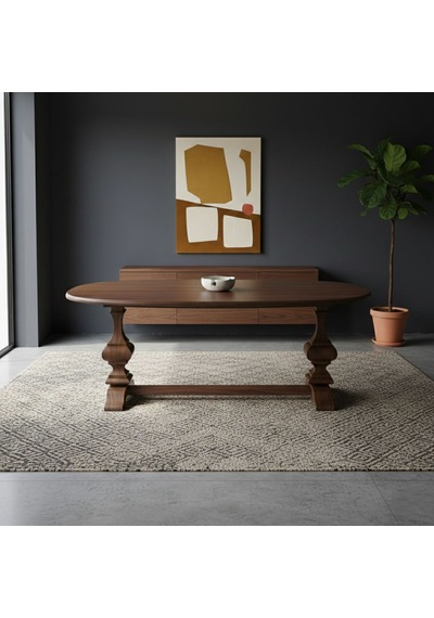 Orleans Fransız Still Oval Ahşap Yemek Masası 90x180 Ceviz