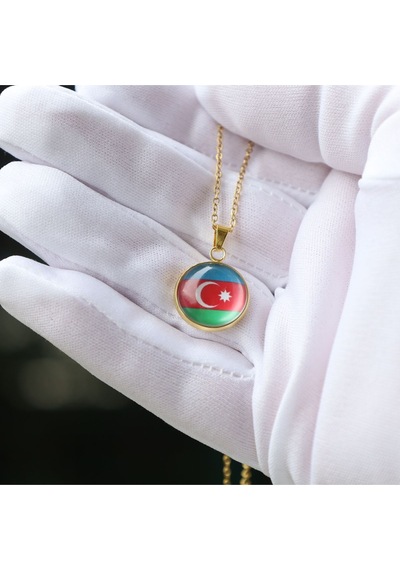 Azerbaycan Bayrağı Altın Kaplama Paslanmaz Çelik Mini Kolye İnce Zincir