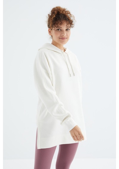 Tommy Life Ekru Reglan Kol Basic Kapüşonlu Oversize Sweatshirt Tunik - 97242 Ekru