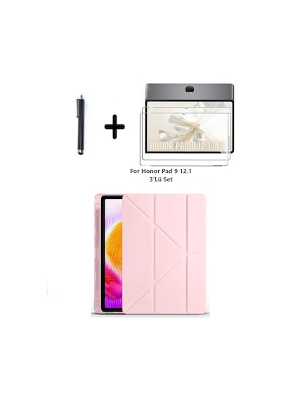 Honor Pad 9 12.1 İnç Uyumlu Kalem Bölmeli Standlı Silikon Kılıf + Ekran Koruyucu + Kalem 3'lü Set Kılıf