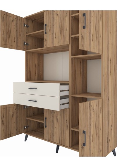 Hyperion Dolap 9 Raflı 2 Çekmeceli 6 Kapaklı 132x44x195 Çam-ç... Çam