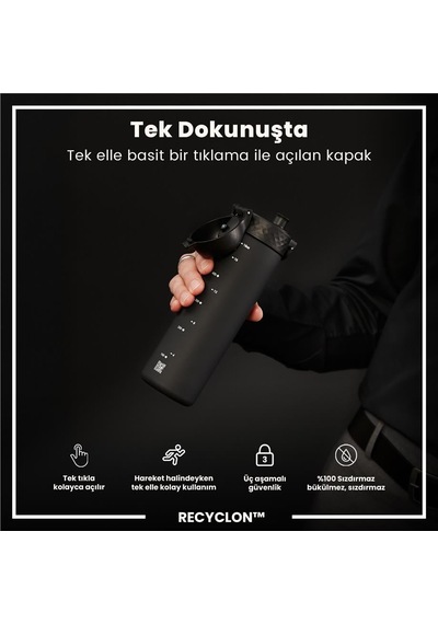Ion8 - İnce Suluk - Siyah - 500 Ml - Sızdırmaz - Bpa İçermeyen