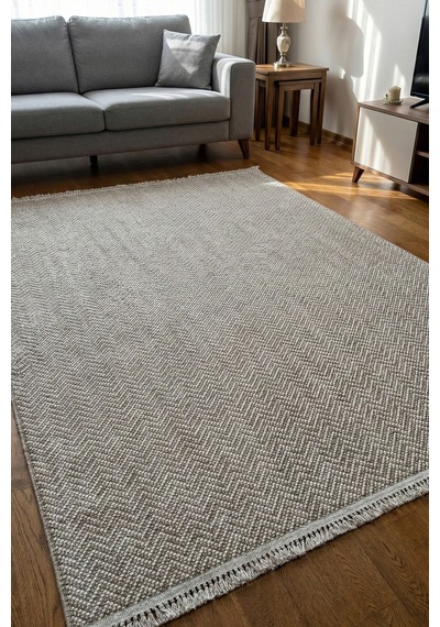 Sareno 191108 Bej - Zigzag Desenli Bej Modern Salon Halısı Mavi