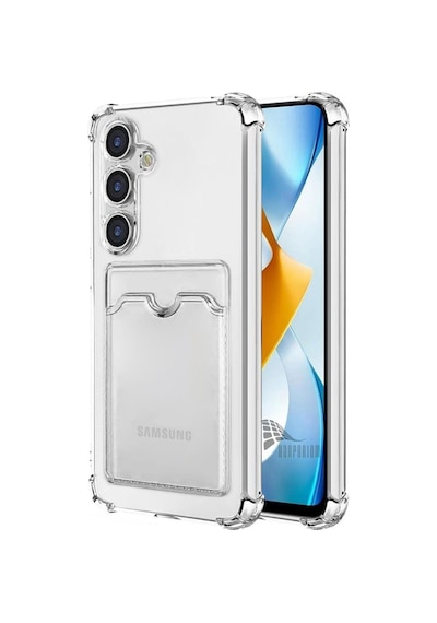 Samsung Galaxy A37 Uyumlu Kartlıklı Kılıf - Köşe Korumalı Cüzdanlı Esnek Silikon Kapak -şeffaf Şeffaf