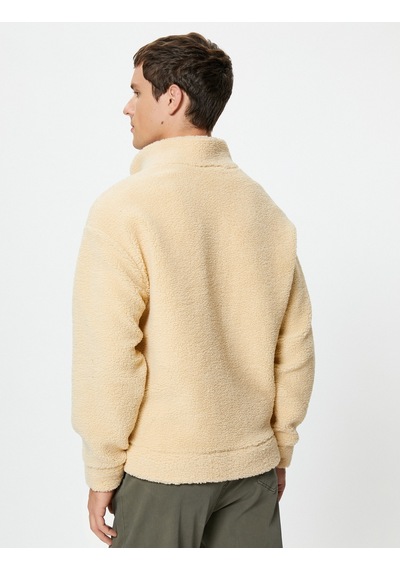 Koton Peluş Sweatshirt Fermuarlı Dik Yaka Yumuşak Dokulu Bej 4wam70437mk Ekru