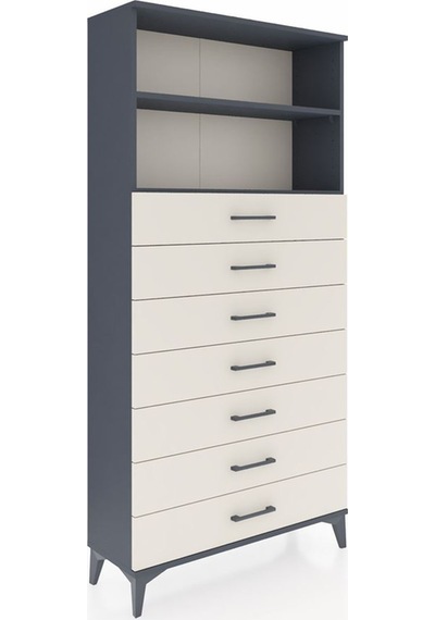 Arges Dolap 2 Raflı 7 Çekmeceli 88x30x182 Antrasit-aytaşı Antrasit