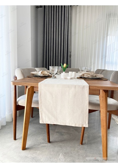 Şık Tasarım 40x150 Cm %100 Pamuk Ham Keten Amerikan Runner, Vintage Runner, Keten Amerikan Runner Bej