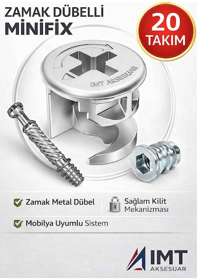İmt Aksesuar Zamak Metal Dübelli Minifix Gövde Mil Ve Dübel Seti - Mobilya Ve Dolap Bağlantı Elemanı 20 Takım Metalik Çok Renkli İmt Aksesuar Zamak Metal Dübelli Minifix Gövde Mil Ve Dübel Seti - Mobilya Ve Dolap Bağlantı Elemanı 20 Takım Metalik Çok Renkli