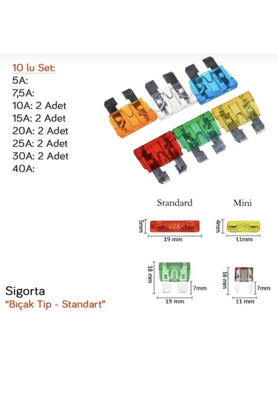 Carub Bıçak Sigorta Standart Bıçak Sigorta 10'lu Set Diğer