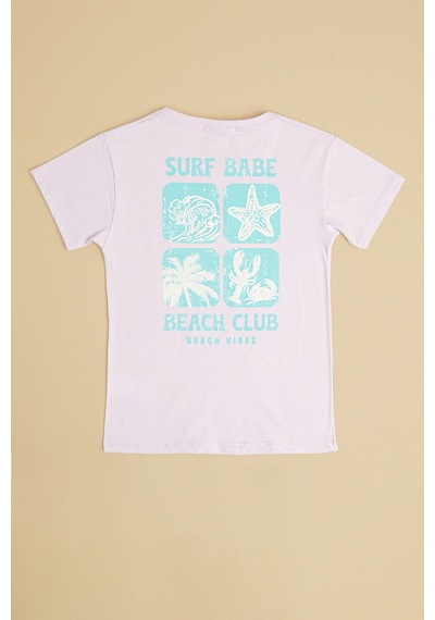 Fullamoda Surf Babe Yazı Baskılı Kız Çocuk Tişört Lila
