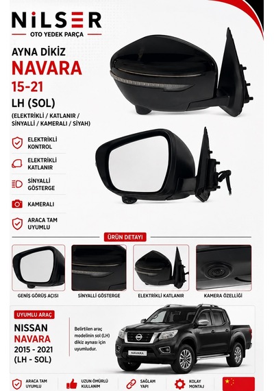 Nissan Navara Dikiz Ayna Dış Sol 2015-2021 Kameralı Katlanır
