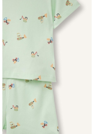 Defacto Desenli Fitilli Kaşkorse 2li Pijama Takımı Erkek Bebek H4030a526hsgn1094 Yeşil-gn1094