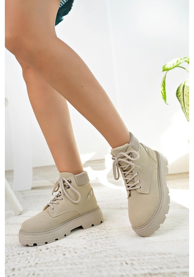 Nesil Shoes Mugo 504 Ten Süet Bağcıklı Kadın Bot-ten Süet Ten