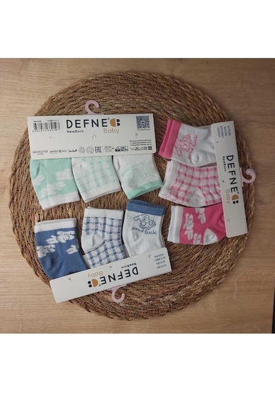 Defne Baby 9 Çift Pamuklu New Born Yenidoğan Kız Bebek Çorap-745 ÇoK Renkli