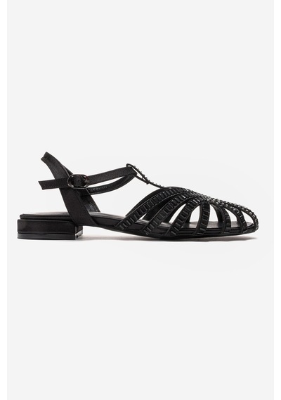 Luvishoes Lavına Siyah Saten Taşlı Kadın Sandalet