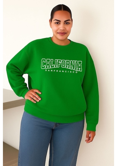 Benroma 3 İplik Penye Calıfornıa Baskılı Unisex Sweatshırt Yeşil
