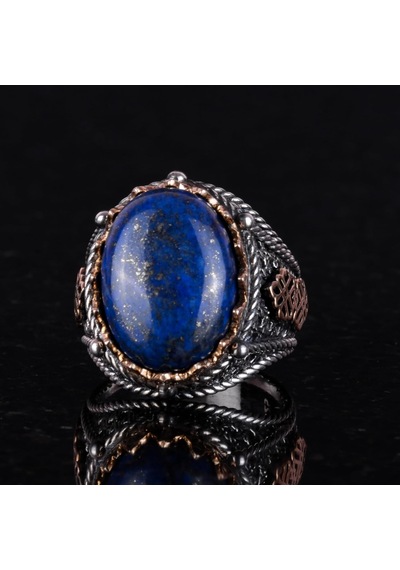 Doğal Lapis Lazuli Taş Yüzük, 925 Ayar Gümüş Erkek Yüzük, Bilgelik Ve Gerçek Tasarımı Gümüş