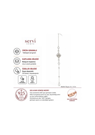 Servi 925 Ayar Gümüş Filigran Detaylı Dört Yapraklı Yonca Şans Bilekliği -430