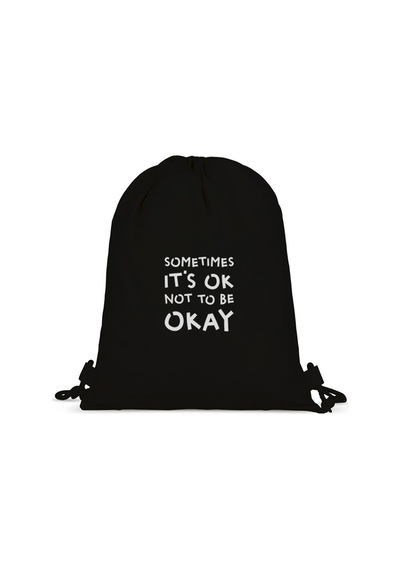 Tabby Design Okay Motto Baskılı Büzgülü Sırt Çantası - Siyah