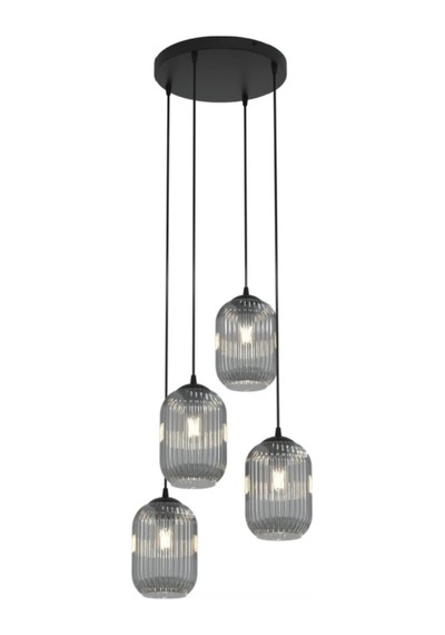 Mylights Dörtlü 4lü Modern Sarkıt Avize Füme Cam Başlık Siyah Modern Salon Oturmaodası Masaüstü Siyah