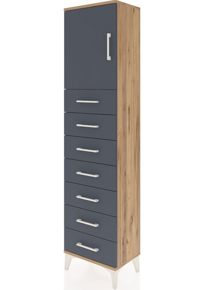 Arges Dolap 2 Raflı 7 Çekmeceli Tek Kapaklı 44x30x182 Çam-ant... Çam