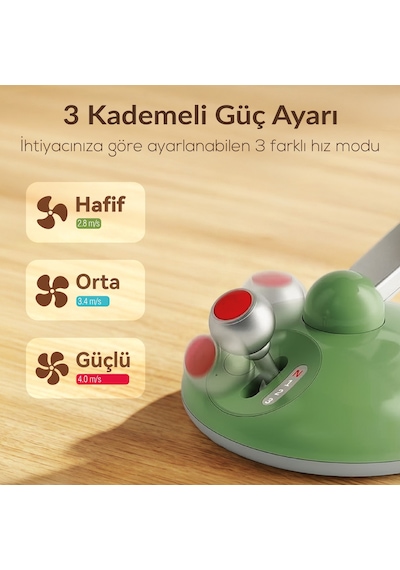 Juo Q3 Şarjlı Masaüstü Fan Led Işıklı Taşınabilir Mini Vantilatör 3 Kademeli Retro Sarı