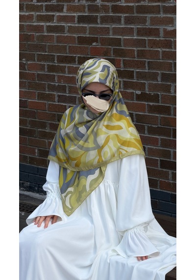 Qalortex Scarf Pamuklu Soft Mihrâ Desen Eşarp-olive
