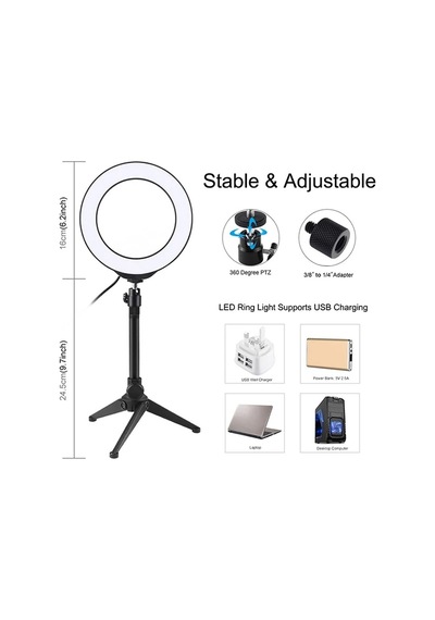 Puluz 6.2cm Pkt3032 Led Işık 16cm Stand Youtubercanlı Yayın Selfie Tiktok Makeup- 5775