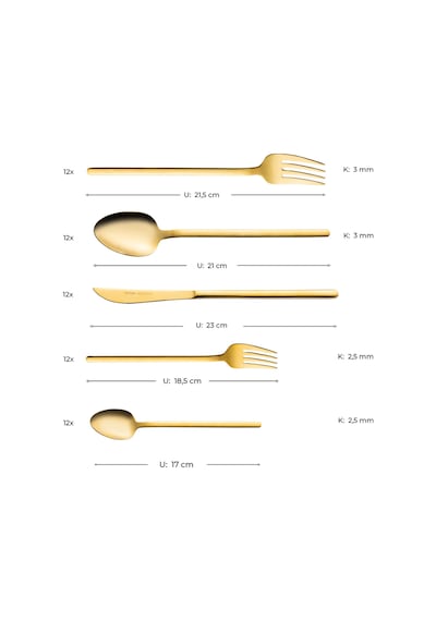 Emsan Lora Parlak Gold 60 Parça 12 Kişilik Çatal Kaşık Bıçak Takımı Gold