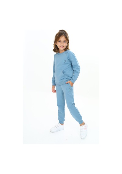 Toontoy Kids Toontoy Kız Çocuk Reglan Kol Kanguru Cepli Nakışlı Eşofman Takım Mavi