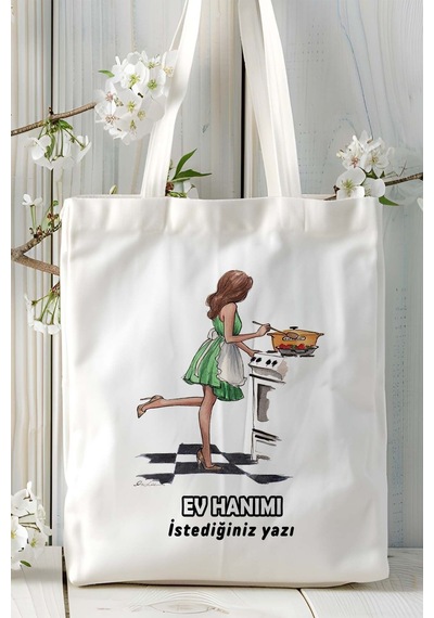Art Hediye Ev Hanımı Baskılı Bez Omuz Çantası Kişiye Özel Model 3 Çok Renkli