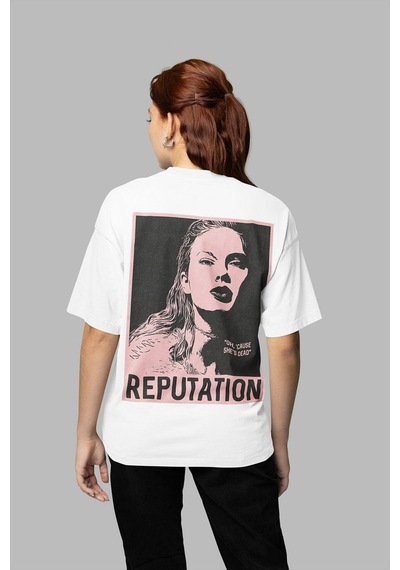 Sevbano Taylor Swift Reputation Albüm Baskılı Unisex Oversize Şarkıcı Tiş Beyaz
