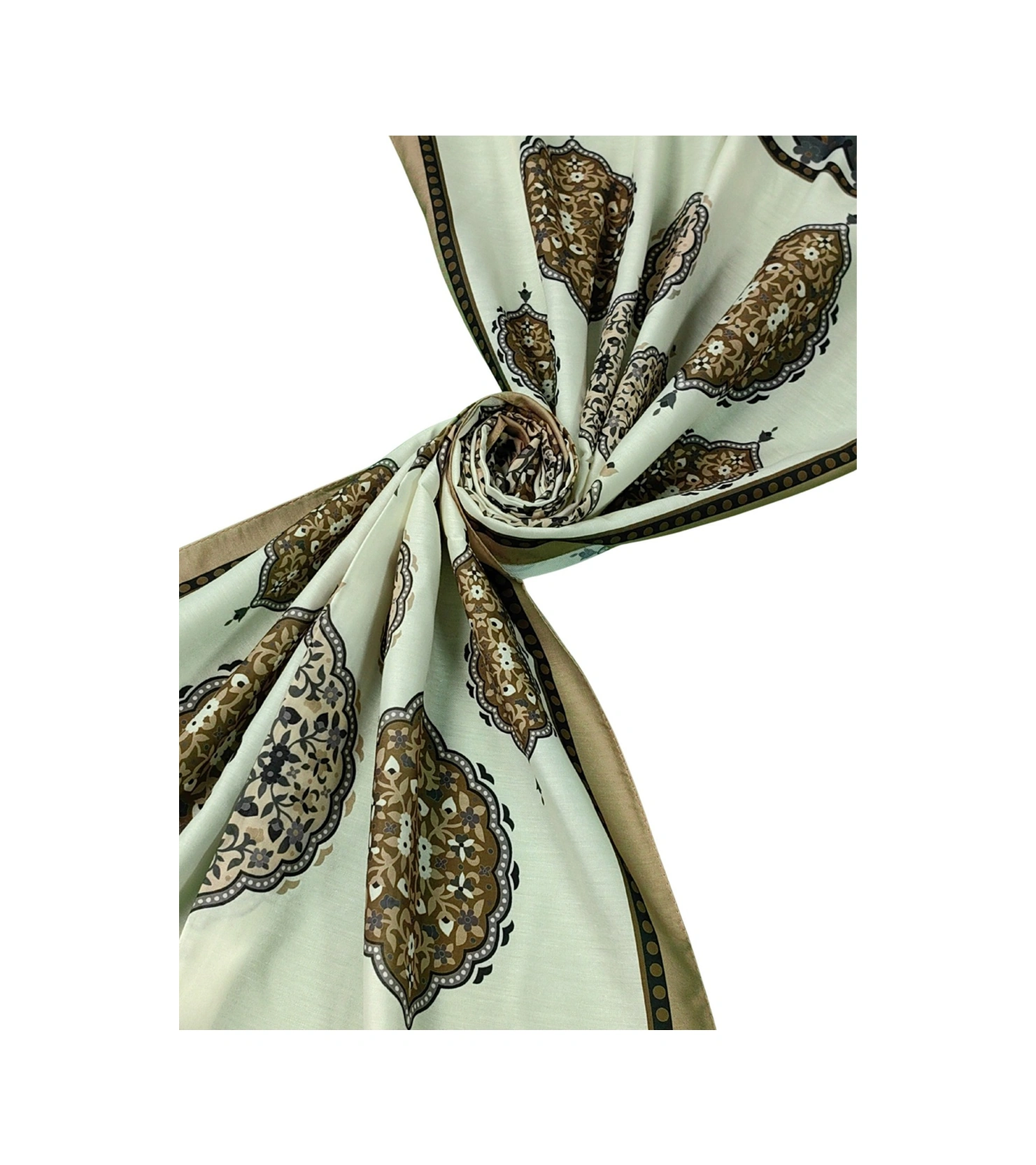 Mim Eşarp Işıl İpek Soft Pamuklu Etnik Desenli Şal 75x190 Cm Karamel