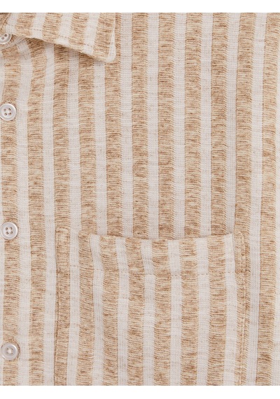 Lcwaıkıkı Classic Bej Regular Fit Çizgili Poplin Erkek Gömlek