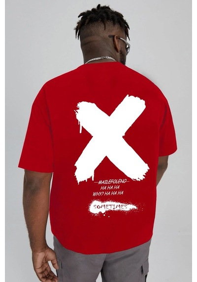 Unisex Sometimes X Baskılı T-shirt Kırmızı