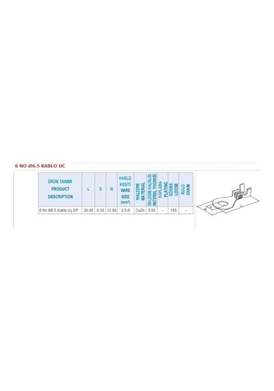 6 No 6 Numaralı Kablo Ucu Ku6 Skn6-06 6.5 Mm 150 Adet