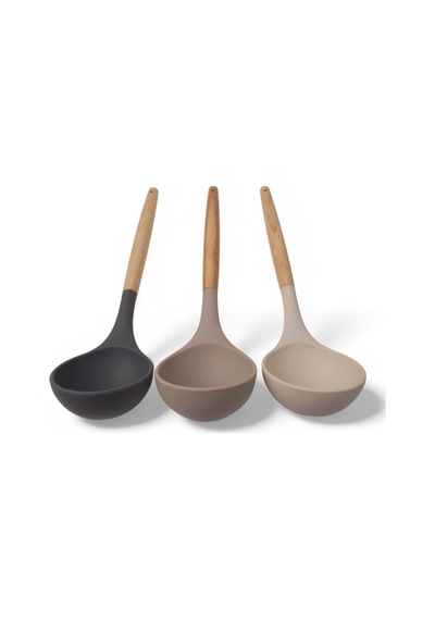 Bambu Saplı Silikon Kepçe, Bambu Uzun Silikon Çorba Ve Sos Kepçesi 27cm 3 Renk Seçenekli Taba