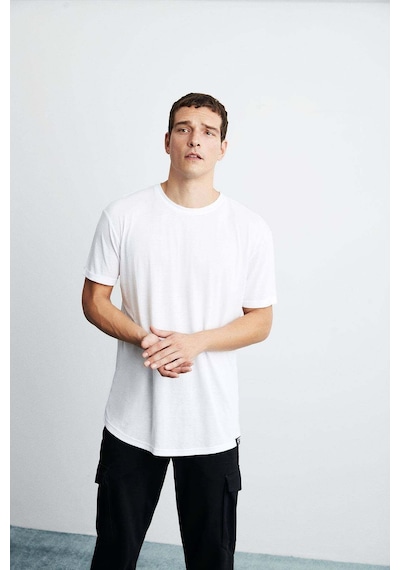 Grimelange Oscar Erkek Comfort Fit Uzun Dökümlü Kumaş Beyaz T-shirt