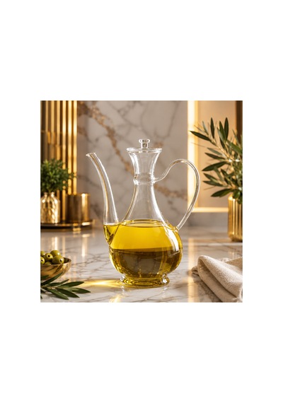 Borosilikat Lüx Cam 750 Ml İbrik Model Yağdanlık Akıtmaz Yağlık Sirkelik Bej Bej