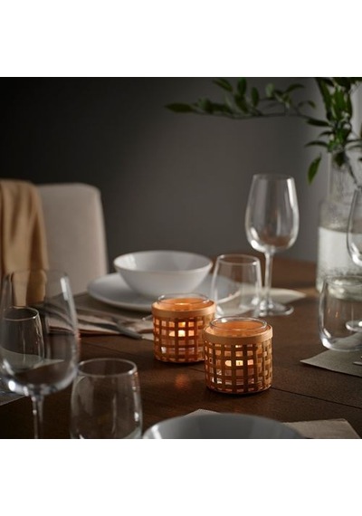 Ikea Påvefınk Tealight Mumluk, Bambu, 8 Cm Çok Renkli