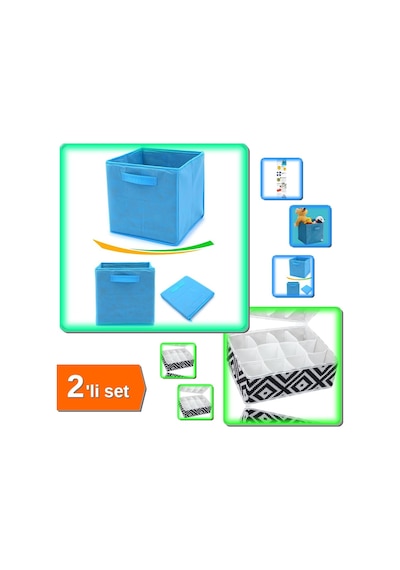 12 Bölmeli Mozaik Desen Organizer + Çok Amaçlı Dolap İçi Düzenleyici Kutu - 2li Set Zx456 Belirtilmemiş