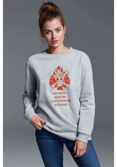 Anime One Piece Skull Kuru Kafa Baskılı Gri Kadın Sweatshirt