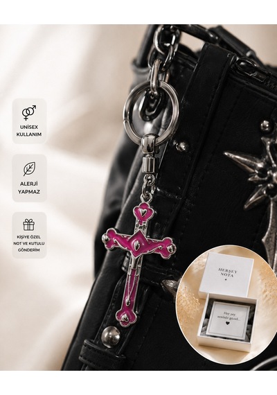 Pembe Gotik Haç Anahtarlık Unisex Y2k Estetik Çanta Ve Anahtar Aksesuarı