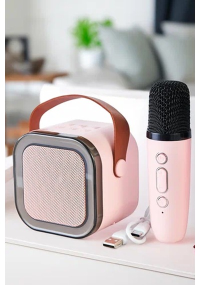 Thentech Karaoke Mikrofonlu Rgb Işıklı Küçük Portatif Rahat Taşınabilir Şarjlı Bluetooth Hoparlör Kablosuz Bej