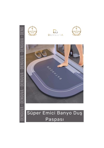 Duşpaspası Nappa Deri Kaymaz Kauçuk Taban Hızlı Kuruyan Gri Mavi Süper Emici Banyo Duş Paspası Çok Renkli