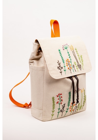 Fabric Craft Bag Sırt Çantas Kanvas Nakışlı Ayarlanabilir Krem Rengi Krem