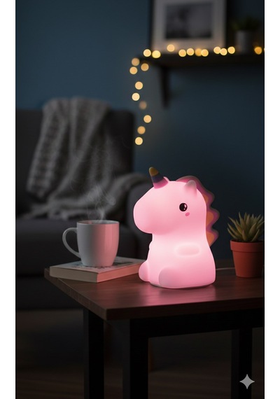 2 Li Sevgiliye Romantik Hediye Seti Unicorn Çok Renkli Led Gece Lambası Ve 9 Cm Mor Kar Küresi Seti Set