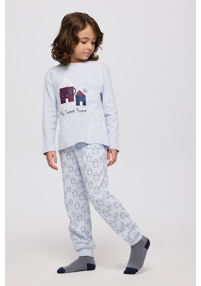 Panço Erkek Çocuk Ev Desenli Pijama Takımı Mavi