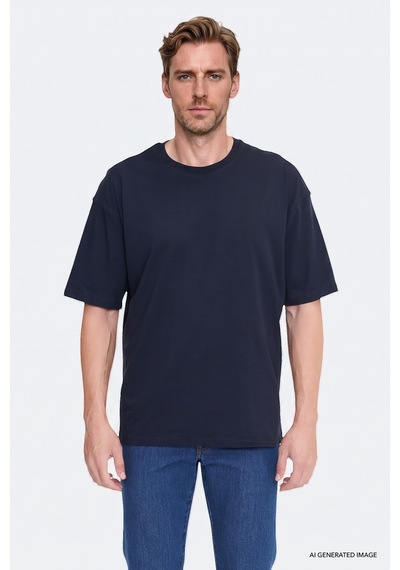 Ac&Co / Altınyıldız Classics Erkek Lacı %100 Pamuk Oversize Fit Rahat Kesim Bisiklet Yaka Basic Tişört